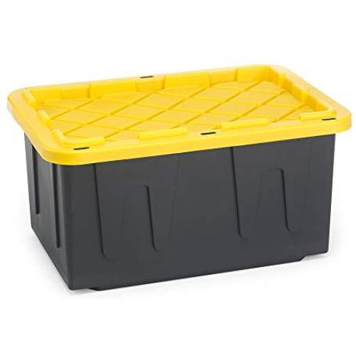 HOMZ Tough Durabilt Tote Box, 27 Gallon, Stackable, 2-Pack, 30.75" x 20.5" x 14.375", Black and Yellow, 2 Piece