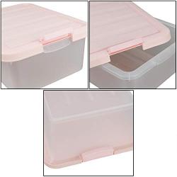 Wekiog Versatile Storage Organizer Plastic Bins with Lids, Pink, 14 Quart, Set of 2