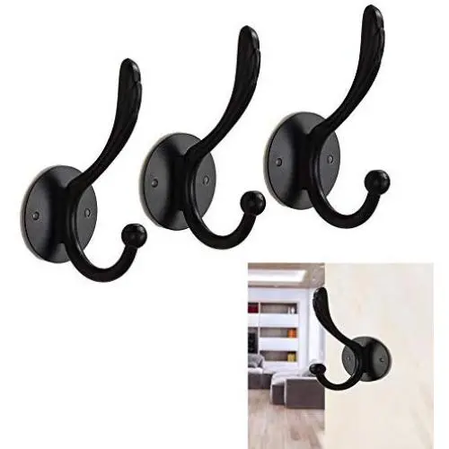 Hooks for Hanging Coats Wall Hooks Single Hook Decorative Wall Mounted Hooks Coat Hat Bag Towel Hooks Bathroom Living Room Bedroom Door Wall Hangers Free Punching 3 Packs (Black) New European Trend