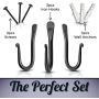 Wall Mounted Hook - Wrought Iron Decorative Blacksmith Handmade Simple Iron Hook for Bathroom and Kitchen, Black Hooks for Hanging Robes, Towels, Coats, Cloths, Bags, Keys and Jewelries - Pack of 3