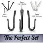 Wall Mounted Hook - Wrought Iron Decorative Blacksmith Handmade Simple Iron Hook for Bathroom and Kitchen, Black Hooks for Hanging Robes, Towels, Coats, Cloths, Bags, Keys and Jewelries - Pack of 3
