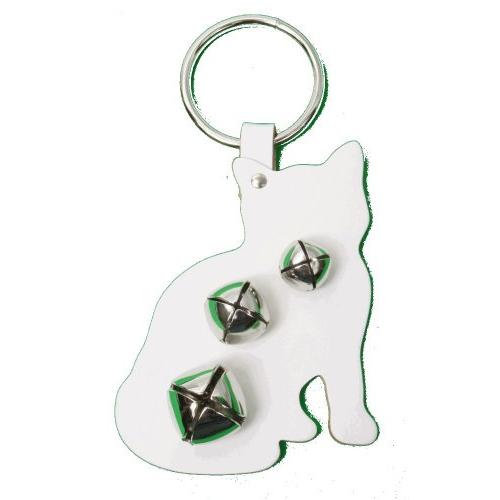 White Leather Cat Door Knob Hanger with Silver Bells