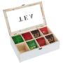 MyGift 8-Compartment Vintage White Wood Tea Bag Storage Boxes with Lid