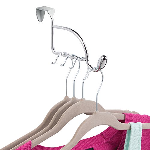 iDesign Orbinni Over the Door Valet Hook for Coats, Hats, Robes, Towels, Sweaters, Perfect for Bedroom, Bathrooms and Mudroom Closets, 1 Hook With 4 Slots for Clothing Hangers, Chrome iDesign Orbinni Over the Door Valet Hook for Coats, Hats, Robes, Towels, Sweaters, Perfect for Bedroom, Bathrooms and Mudroom Closets, 1 Hook With 4 Slots for Clothing Hangers, Chrome