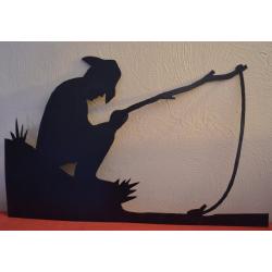 Sleeping Fishing Cowboy Approximate Size Is 10 X 24 Inches Metal Powder Coated Flat Black Silhouette Home Wall Decor for Your Country Western House or Cabin Keyhole Hanger Mounted to Back for Easy Hanging