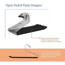 JS HANGER Open Ended Anti-rust Metal Slack Pant Hangers with Non-slip Foam Coating, 20-Pack