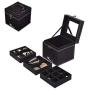 Rich U Black Lint Jewelry Storage Boxes Organizer Case with Lock Mirror for Rings Earrings Necklace