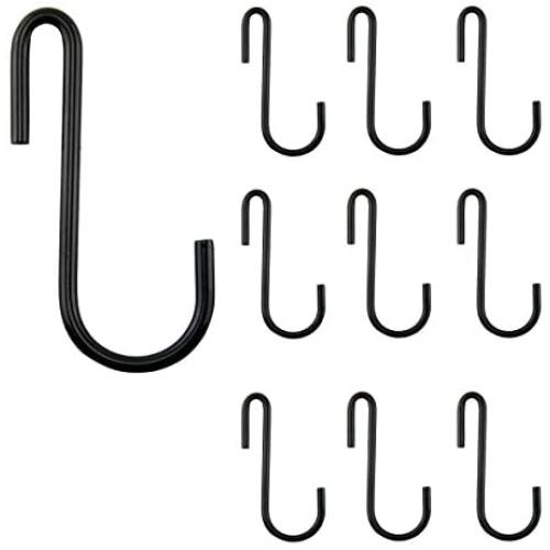 WALLNITURE Multipurpose S Shape Utility Hooks Stainless Steel Black 3.5 Inches Set of 10