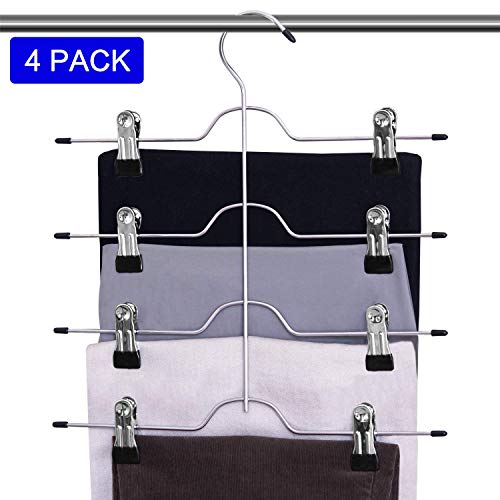 Moyeno Pant Hanger Clips Mens Pants Hangers Kids Pant Hangers, Pants Hanger Pants Hangers for Women Skirt Hangers Pant Hangers with Clips Skirt Hangers with Clips Space Saving 4 Pack