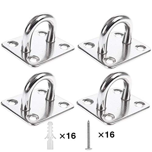 Heavy Duty Pad Eye Plate Staple Ring Hook Loop U-Shaped Sail Shade Hardware - Wall Ceiling Hammock Hooks Hanger for Swing Suspension - Stainless Steel 