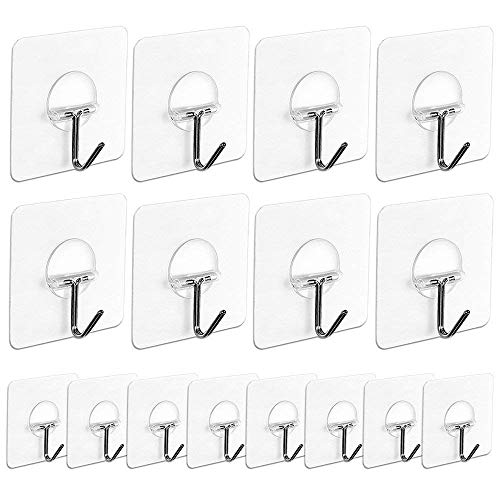 Adhesive Hooks, 16 Pack Adhesive Wall Hooks Clear Heavy Duty Hooks (7.2cm x 7.2cm) for Kitchen Bathroom Door Ceiling Hanger 22 Pound/10 KG by AUSTOR