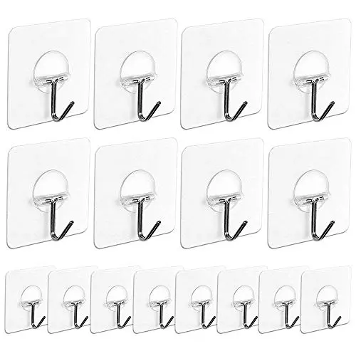 Adhesive Hooks, 16 Pack Adhesive Wall Hooks Clear Heavy Duty Hooks (7.2cm x 7.2cm) for Kitchen Bathroom Door Ceiling Hanger 22 Pound/10 KG by AUSTOR Adhesive Hooks, 16 Pack Adhesive Wall Hooks Clear Heavy Duty Hooks (7.2cm x 7.2cm) for Kitchen Bathroom Door Ceiling Hanger 22 Pound/10 KG by AUSTOR