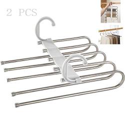 HJYPYJ Magic Hanger,Adjustable Folding Hanger,Multi-Layer Storage Stainless Steel + PP + PVC Trouser Hangers,Suitable for Storage,Drying Not Easily Deformed/Gray / 2 pcs