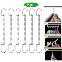 6pcs Multi-Port Support Clothes Hanger Multifunctional Clothes Drying Rack Metal Hangers Decoration Organizer Storage Rack for Space Saving