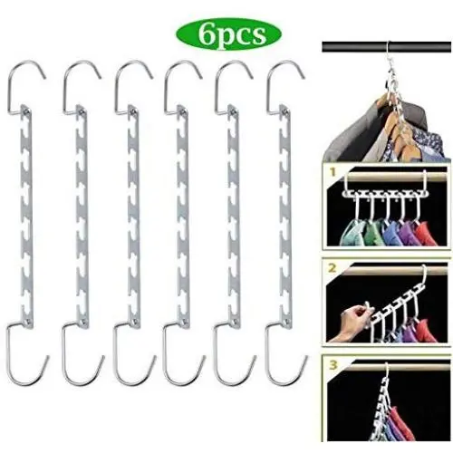 6pcs Multi-Port Support Clothes Hanger Multifunctional Clothes Drying Rack Metal Hangers Decoration Organizer Storage Rack for Space Saving