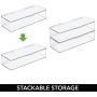 mDesign Wide Plastic Stackable Home, Office Supplies Storage Organizer Boxes with Attached Hinged Lid - Holder Bin for Note Pads, Gel Pens, Staples, Dry Erase Markers, Tape - 3" High, 8 Pack - Clear