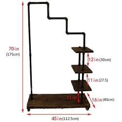 LARRY SHELL Industrial Pipe Clothing Rack, Pine Wood Shelving Shoes Rack Cloth Hanger, with Locking Wheels, Durable and Long Lasting, for Retail Store,Laundry Room