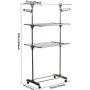 3 Tier Clothes Drying Rack Folding Laundry Dryer Hanger - Portable Rolling Drying Rack Adjustable Laundry Rack with Foldable Wings Shape Indoor/Outdoor Standing Airfoil-style Rack Hanging Rods - Gray