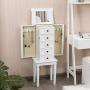 CHARMAID Standing Jewelry Cabinet Armoire with Top Flip Makeup Mirror, 4 Drawers, 2 Side Doors and 6 Necklace Hooks, Wood Storage Chest Cabinet with Large Top Compartments, Retro Jewelry Boxes (White)