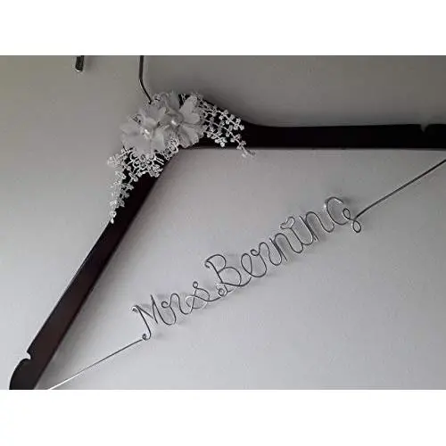 Wedding Hanger, One Line Personalized wedding hanger, Brides Hanger, Personalized Bridal Gift, Wedding Dress Hanger, Bridesmaid, With Flower, Pearls. Wedding Hanger, One Line Personalized wedding hanger, Brides Hanger, Personalized Bridal Gift, Wedding Dress Hanger, Bridesmaid, With Flower, Pearls.