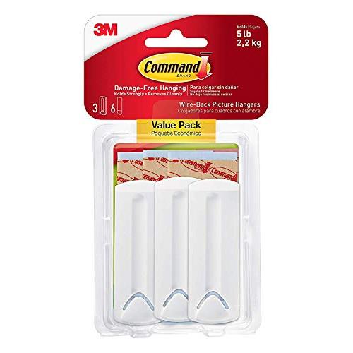 Command Wire Back Picture Hanger Value Pack, White 6 Hangers (2 Packs with 3 Hangers each)