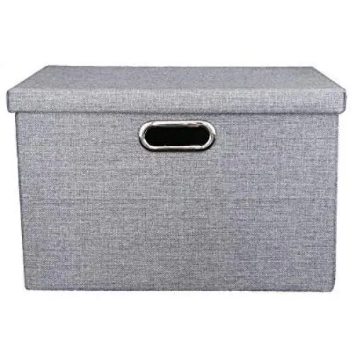 OZEL Mall 1 Collapsible Fabric Containers, Cloth Baskets, Shelf Storage Bin, Closet Organizer Box, with Lid and Handle, 15.5&quotx10.8&quotx9.8", Light Grey (1