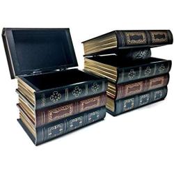 Bellaa 25419 Book Boxes Bookends Hidden Storage Set of 2 Wood 8 inch