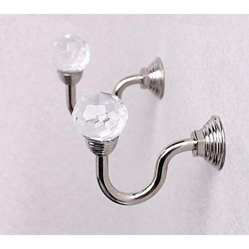 1 Pair(2Pcs) Retro Crystal Wall Window Decorative Curtain Drapery Tieback Hanger Holdbacks Clip Ring Rod Wall Bracket Hook Hanger Holder for Curtain Clothes Hat Coat Shoulder Bag Towel(Silver)