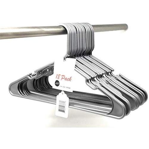 LLi Standard Plastic Hangers, Full Size 16 inch x 9 inch, Durable, Notched - Platinum Grey or Classic White in 12, 18 or 36-Pack (18, Platinum Grey)