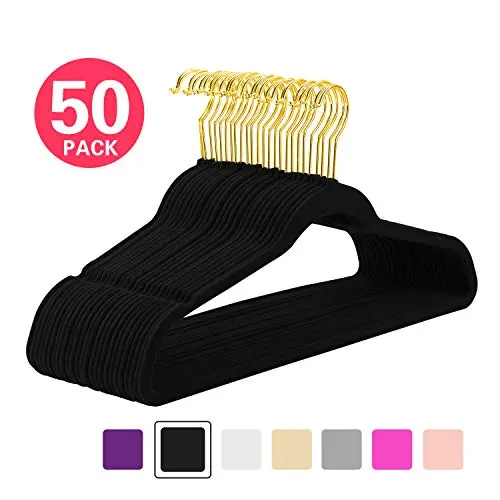 MIZGI Premium Velvet Hangers (Pack of 50) Heavyduty - Non Slip - Velvet Suit Hangers Black - Gold Hooks,Space Saving Clothes Hangers (Black) MIZGI Premium Velvet Hangers (Pack of 50) Heavyduty - Non Slip - Velvet Suit Hangers Black - Gold Hooks,Space Saving Clothes Hangers (Black)