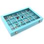 KLOUD City Jewelry Tray Boxes Showcase Display Storage Rings Earrings Necklaces Bracelet Broochs Organizer Removable Stackable Velvet Clear Lid with Lock (Light Blue 24 Grid)