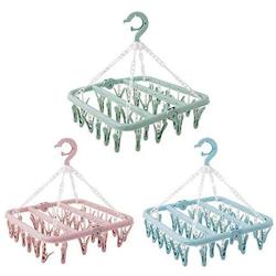 Multifunctional Drying Rack Sock Holder3pcs Random Color 32 Clips Portable Socks Cloth Hanger Rack Clothespin Wardrobe Storage Cloth Hangers