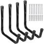Heavy Duty Giant Garage Storage Hook Wall Mounted Utility Hanging Rack for Surfboard,Ladder,Kayak (4 Pcs Black 10" J Hook)
