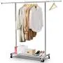 Simple Trending Clothing Garment Rack with Wheels and Bottom Shelves, Extendable, Capacity 150 lbs, Chrome