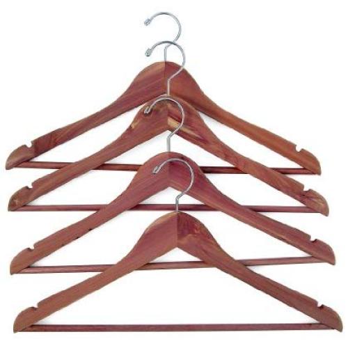 Household Essentials 26140 CedarFresh Red Cedar Wood Clothes Hangers with Fixed Bar and Swivel Hook - Set of 4