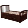 Hooseng Twin Size Solid Wood Bookcase Captains Platform Storage Bed with Pull Out 6 Drawers,No Boxes Spring Needed, Deep Walnut