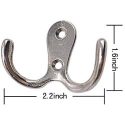Rustic Coat Hooks Double Prong Wall Mounted 12 Packs with 28 Screws 20 LB Utility Hooks Heavy Duty Towel Hooks Retro Double Hooks for Coat, Scarf, Bag, Towel, Key, Cap, Cup (5# Silver 12 Pack)