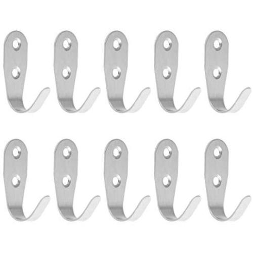 uxcell 10pcs Wall Hooks Stainless Steel Wall Mounted DIY Coats Prong Robe Hooks Clothes Hanger Holder with Screws