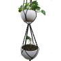 Macrame Plant Hanger & Holder, Hanging Planter 4 Legs Double Deck For 8 inch to 10 inch Two Pots Indoor Outdoor Hanging Planter Hemp Rope 67 Inch with Metal ring (Cotton-Black)