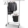 Simple Trending Double Rod Clothing Garment Rack, Rolling Clothes Organizer on Wheels for Hanging Clothes, Chrome