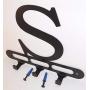 Capital Letter S Monogram Wall Hook Hanger. Satin Black. Solid Steel. Screws Included.