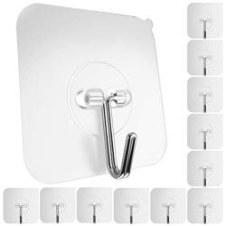 GLUIT Adhesive Hooks for Hanging Heavy Duty Wall Hooks 22 lbs Self Adhesive Towel Hook Waterproof Transparent Hooks for Keys Bathroom Shower Outdoor Kitchen Door Home Improvement Sticky Hooks 12 Pack