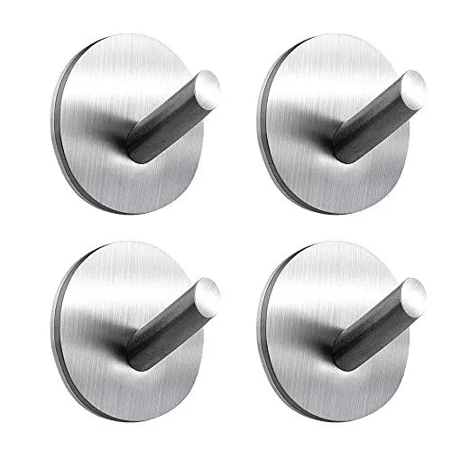 YAKAON Heavy Duty Adhesive Hooks, [4 Pack] Durable 304 Stainless Steel Wall Hangers, Waterproof Rustproof Oil Proof for Kitchen, Bathrooms, Doors, Office, Closet-Silver