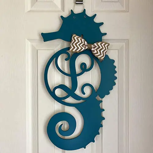 Monogram Seahorse Door Hanger - Seahorse Wreath - Nautical Door Hanger - Seahorse Initial Wreath - Marine Monogram - Seahorse Monogram