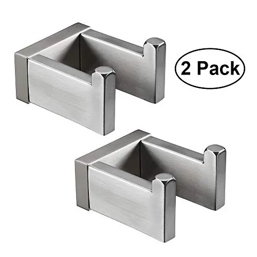 Durafe 2 Pack Towel Coat Hook SUS304 Square Hook Towel Hanger for Bathroom Wall Mounted Brushed Nickel