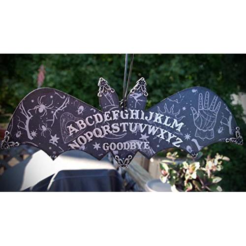 Black and Gray Mystic Ouija Spirit Board Hand Made Wooden Bat Home Decor Wall Plaque Hanger