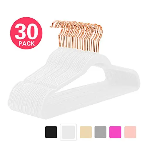 MIZGI Premium Velvet Hangers (Pack of 30) Heavyduty - Non Slip - Velvet Suit Hangers White - Copper/Rose Gold Hooks,Space Saving Clothes Hangers (White) MIZGI Premium Velvet Hangers (Pack of 30) Heavyduty - Non Slip - Velvet Suit Hangers White - Copper/Rose Gold Hooks,Space Saving Clothes Hangers (White)