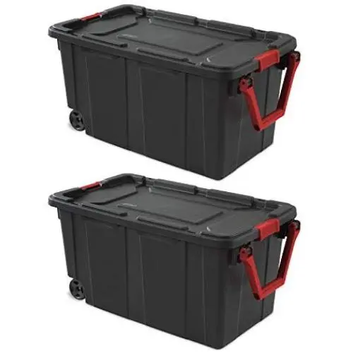 Set of 2 Rolling Storage Bins with Handles, Portable Containers with Latching Lid, Heavy Duty Durable Organizers for Garage, Workshop, Laundry Easy Mobility 40 Gallon Boxes Set of 2 Rolling Storage Bins with Handles, Portable Containers with Latching Lid, Heavy Duty Durable Organizers for Garage, Workshop, Laundry Easy Mobility 40 Gallon Boxes