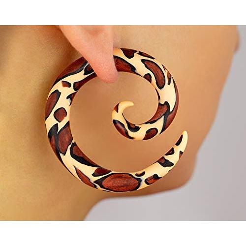 Leopard Earrings Leopard Print Spiral Earrings Animal Tribal Plugs Fake Gauges Ear Studs Tunnels Cheater Stretchers Hangers Real Tapers Faux Piercing Body Jewelry Stretched Lobes Gauged Weights