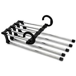 KIPB 5 in 1 Multifunctional Stainless Steel Tie Belt Pants Clothes Hanger Folding Space Saving Closet Organizer Storage Rack